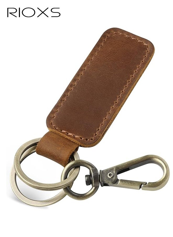 ريوكس سلسلة مفاتيح فاخرة مصنوعة يدويًا من الجلد الأصلي للرجال والنساء، حامل مفاتيح سيارة بمظهر عتيق، مصنوع من جلد البقر عالي الجودة مع قطع معدنية متينة، إكسسوار يومي على الطراز القديم، لون بني - Image 1